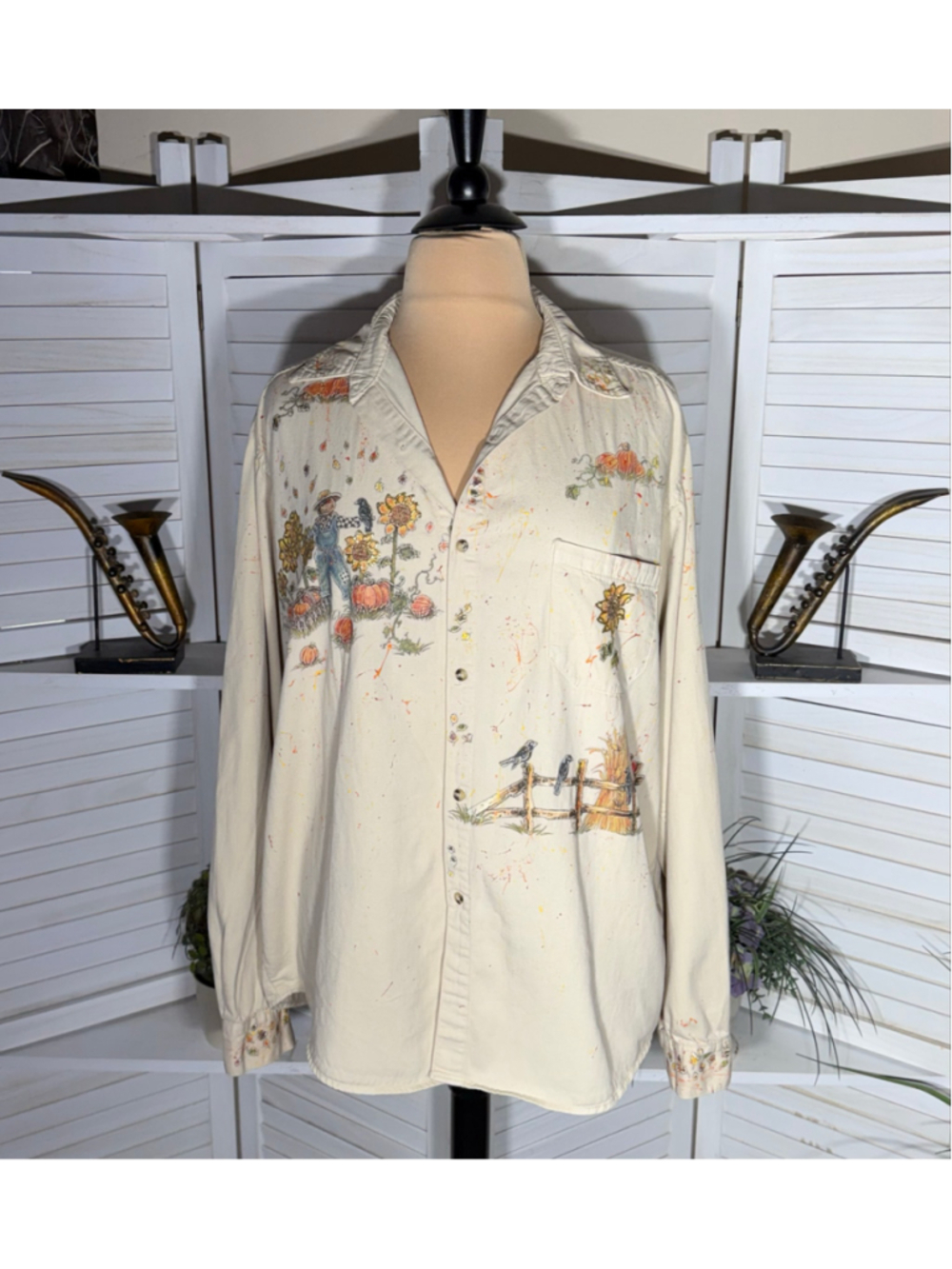 Vintage fall scene country shirt pumpkin patch embroidery boho western cottage